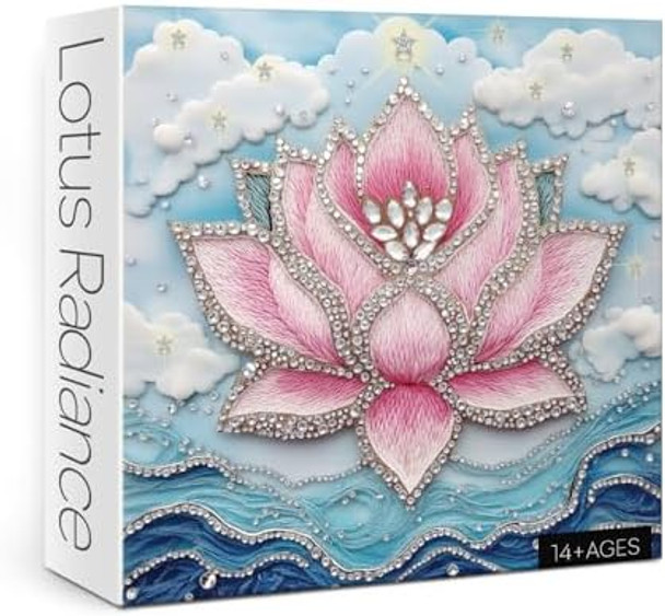 Larkipuzz 3D Crystal Diamond Lotus Jigsaw Puzzle 1000 Piece For Adult, Art Aesthetic Pretty Jewel Jigsaw Puzzles, Difficult Flower Plant Embroidery Puzzle