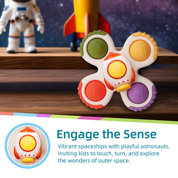 Likee Strong Suction Cup Fidget Rotating Sensory Bath Toys For Baby 12 18 Months Airplane Car Travel Table & Window Toys For 1 2 Years Old Toddler Boys And Girls (Space-1)