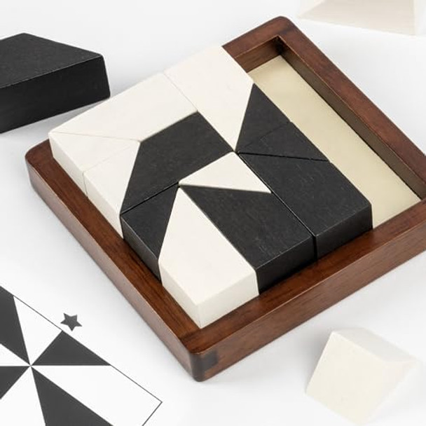 Lingle Wooden Blocks Puzzle Game - 80 Brain Challenges With Solid Wood Box & Deluxe Black And White Pieces, 3D Logic & Spatial Thinking Tabletop Toy, Perfect For Family Fun & Creative s