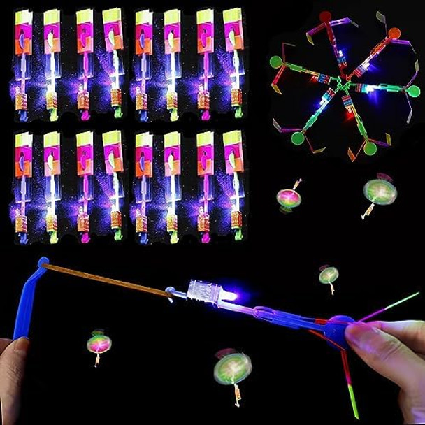Lpvoqpth 64 Pcs Glow Flying Toys Sets(32 Slingshot+32 Led Copters) Birthday s Party Favors Glow In The Dark Party Supplies Summer Outdoor Game For Kids
