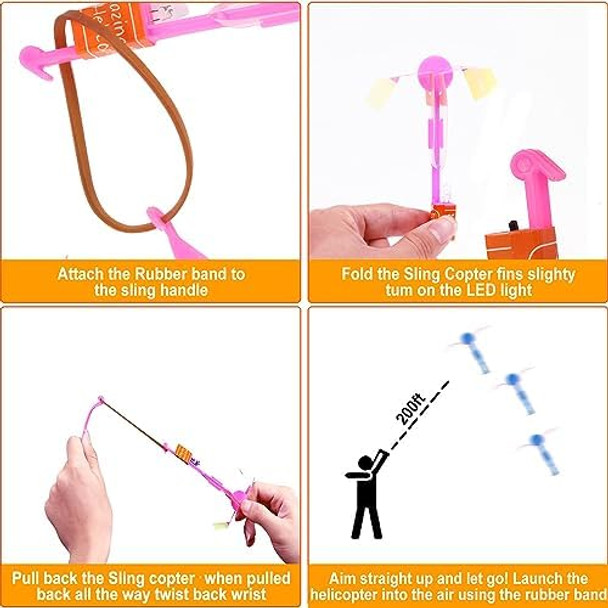 Lpvoqpth 64 Pcs Glow Flying Toys Sets(32 Slingshot+32 Led Copters) Birthday s Party Favors Glow In The Dark Party Supplies Summer Outdoor Game For Kids