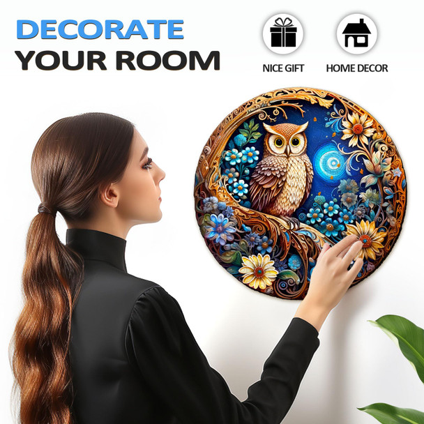 Masseruon Wooden Puzzle For Adults-Moonlight Owl, Unique Shaped Jigsaw Puzzles(S, 100Pieces, 8.4X8.4In), Beautiful Animal Owl Jigsaw Wood Puzzles Adult, Family Puzzle Game Christmas Birthday