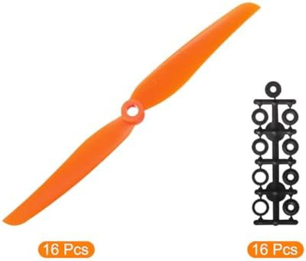 Meccanixity 7035 Propellers 7X3.5 Prop 2-Vane Fixed-Wing Orange Replacement Props With Adapter Rings For Airplane Rc Plane, Pack Of 16