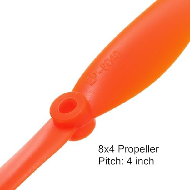 Meccanixity 8040 Propellers 8X4 Prop 2-Vane Fixed-Wing Orange Replacement Props With Adapter Rings For Airplane Rc Plane, Pack Of 8