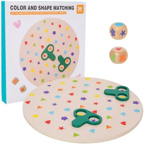 Mion Montessori Matching Game Board - Color & Shape Learning Toys For Kids Ages 3-5, Travel Friendly Educational Board Games With Dice, Portable Sensory Toys For Toddler Fine Motor Skills