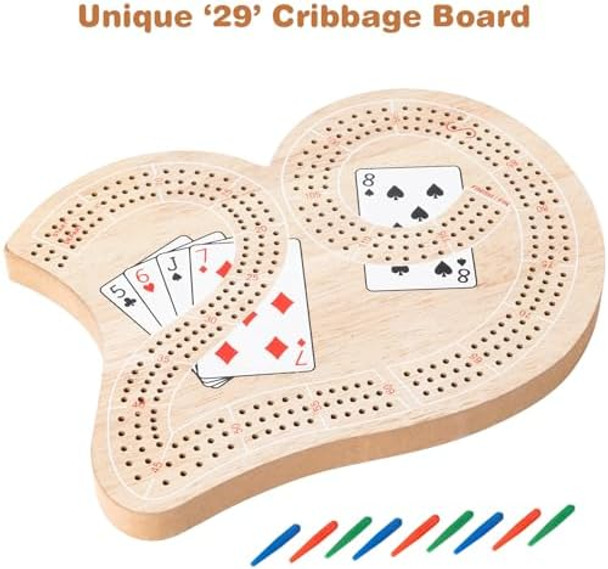 Mnyun Wooden Cribbage Board Game Set - Complete Cribbage Kit For 2-4 Players