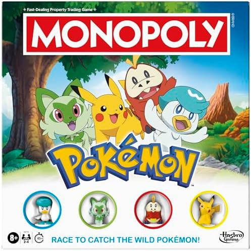 Monopoly Pokémon Edition Board Game Ages 8 And Up 2 To 4 Players Kids Games For Pokémon Fans Fun Family Games 45 Mins. Avg.