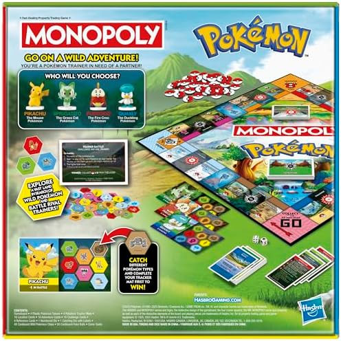 Monopoly Pokémon Edition Board Game Ages 8 And Up 2 To 4 Players Kids Games For Pokémon Fans Fun Family Games 45 Mins. Avg.