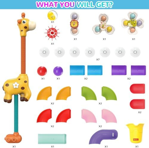 Mostop Toddler Bath Toys For Kids Ages 4-8 - Duck Slide Baby Bathtub Toys With Shower Head - Fun Diy Suction Cup Bathtub Time Wall Track Building Set- Birthday For Baby Boys Girls 3+ Year Old