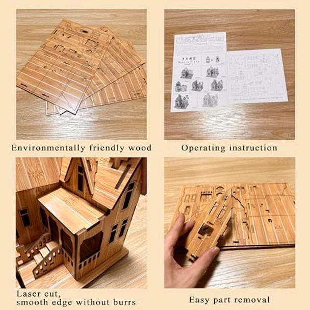 Mpiuet 3D Wooden Puzzles For Adults Wooden House Rustic Villa Model Kits For Adults, 6.7" × 6.1" × 6.9", 3D Jigsaw Brain Teaser Puzzles, Log Cabin Diy