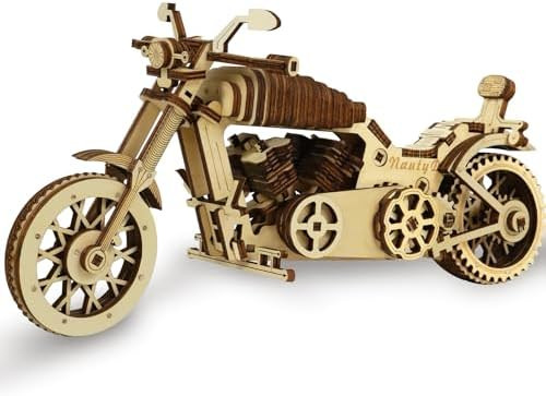 Nautydaddy 3D Wooden Puzzle Motorcycle Model Kit, Brain Teaser, Stress Relief Toy, 14+, Easy To Assemble