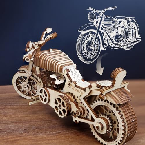 Nautydaddy 3D Wooden Puzzle Motorcycle Model Kit, Brain Teaser, Stress Relief Toy, 14+, Easy To Assemble