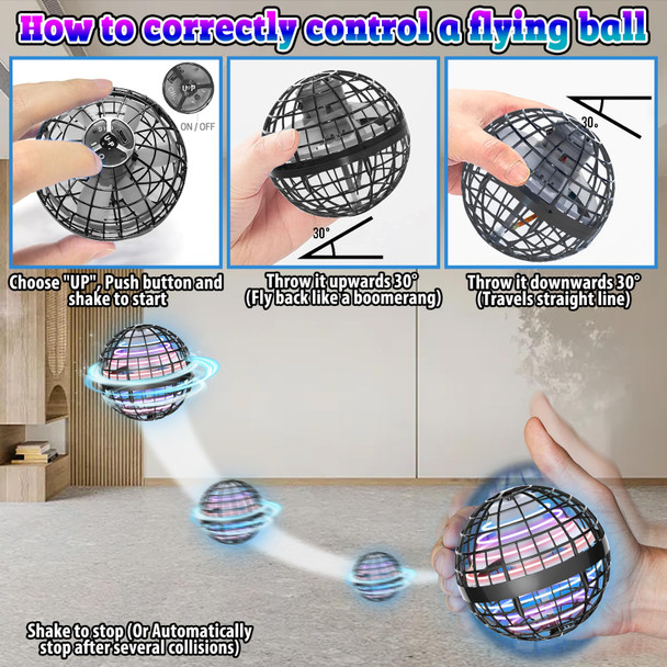 Odto Galaxy Flying Orb Ball Toys - d Cosmic Globe Boomerang Hover Ball For Kids Adult Boys Girls 360Rotating Indoor Outdoor Cool Toy (Grey), Gray