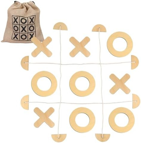 Offelec Giant Tic Tac Toe Games - 7.3 Inch Jumbo Outdoor Tic Tac Toe For Kids, Adults Family - Large Wooden Tic Tac Toss For Yard, Lawn, Backyard & Camping Games With Portable Outdoor Bag
