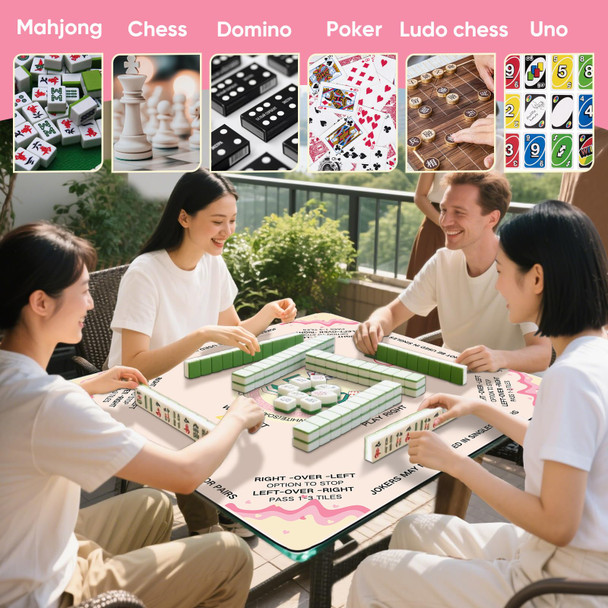 Oiaizbb Mahjong Mat For Table With Learning Rules 35X35 Inch Non-Slip Noise Reduction Mahjong Mat For Mahjong Poker Board Games Dominoes And Card Games(With Mahjong Keychain&Carrying Bag, Pink)