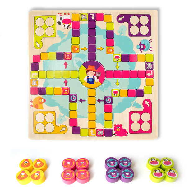 Omotiya Flying Chess For Happy Farm, Wooden Board Game For Kids Toddlers And Family Age 3 And Up For 2-4 Players, Boys And Girls s