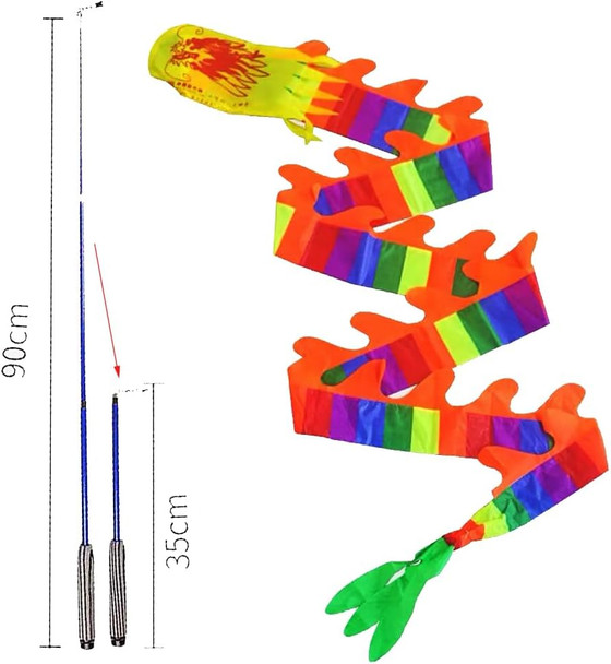 Paikool Juggling Play Golden Scales Dragon Flag Poi With Fiberglass Handstick, Flowy Flinging Outdoor Dance Ribbon With Rod For Fitness Party Stage Performance Prop Set (16.4 Ft, Rainbow) Paikool Juggling Play Golden Scales Dragon Flag Poi With Fiberglass Handstick, Flowy Flinging Outdoor Dance Ribbon With Rod For Fitness Party Stage Performance Prop Set (16.4 Ft, Rainbow)