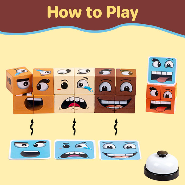 Pajojoqa Face Change Cube Game - Face Blocks Race Wooden Face Changing Magic Cube Game Expression Puzzle Building Pattern Board Games Activity Assembly Brain Teaser Stress Relief Fidget Toys