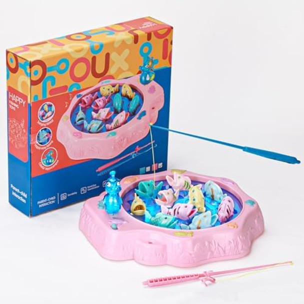 Pakoo Fishing Game Toys, Rotating Board Game With Music Including 10 Fishes And 2 Fishing Poles, Party Game Toys For Kids Age 3 4 5 6 7 And Up