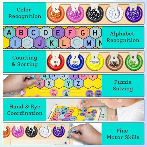Peeky Panda 2 In 1 Double Side Magnetic Color And Number Maze, Montessori Alphabet Maze Board Toddlers Toys For 3+ Years Old, Magnet Puzzle Learning Counting Color Matching Toy s For Kids Girls Boys