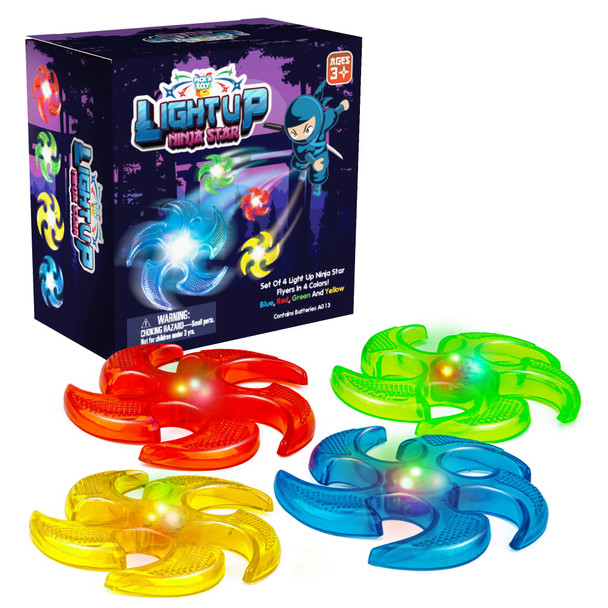 Pick A Toy Light Up Ninja Flyers Set, 3 Led Electronic Stars, Heavy Duty Rubber Throwing Discs, Fun And Interactive Kids Toys For Tossing, Games, And Play, 3 Colors, Includes Box