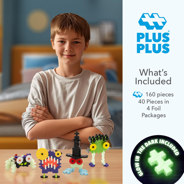 Plus Plus Critters, Pack Of 4, Halloween 3D Puzzle Building Block Set, 160 Mini Interlocking Pieces, Fun Holiday Activities For Kids, Series 2 - Creepy