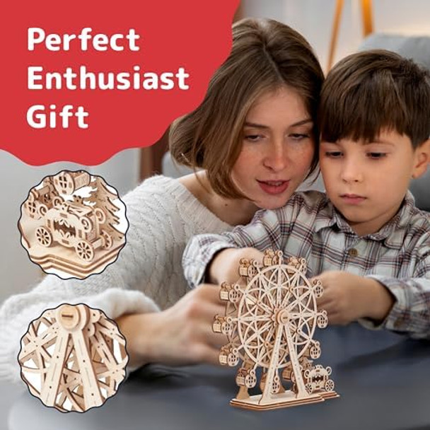 Prextex Prextex Ferris Wheel 3D Puzzle Wooden - 115 Precision Pieces Sturdy Wood - No Glue Needed For Assembly - Fun & Educational For Ages 8+ - Ideal For Hobbyists, Collectors, Decor, & s