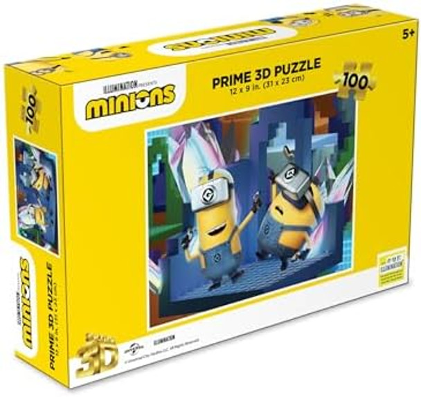 Prime 3D Universal Minions 3D Jigsaw Puzzle 100 Piece Jigsaw For Kids Finished Size 12" X 9" Challenging & Fun For Kids & Families Immersive 3D Lenticular Effect