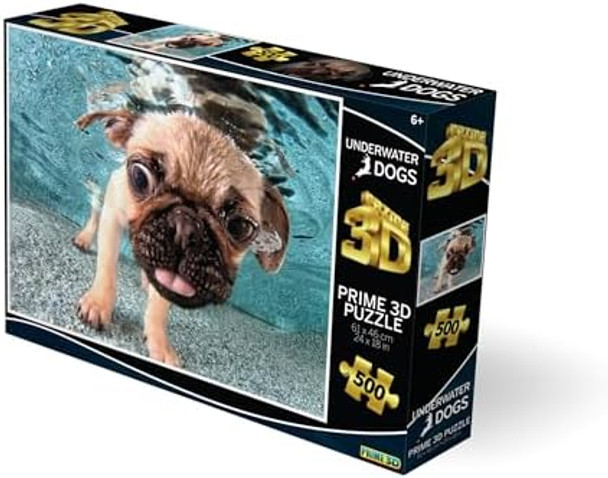 Prime 3D Seth Casteel Underwater Dogs 500 Piece 3D Jigsaw Puzzle For Adults & Kids Finished Size 24 X 18 Challenging & Fun For Adults, Kids & Families Immersive 3D Lenticular Effect