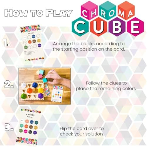 Project Genius: Chroma Cube, A Colorful Logic Puzzle, 12 Colorful Wood Blocks, 25 Brainteaser Cards, Puzzle, Great , 1 Player Game Logic