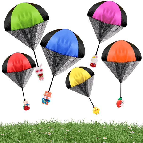 Pynogeez 6 Pack Easter Parachute Toys For Easter Eggs Pre Fillers, Throwing Toy For Kids Boys Girls Easter Basket Stuffers Fillers s Party Favors（ No Eggs）