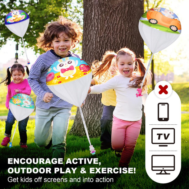 Pynogeez 6 Pack Easter Parachute Toys For Easter Eggs Pre Fillers, Throwing Toy For Kids Boys Girls Easter Basket Stuffers Fillers s Party Favors（ No Eggs）