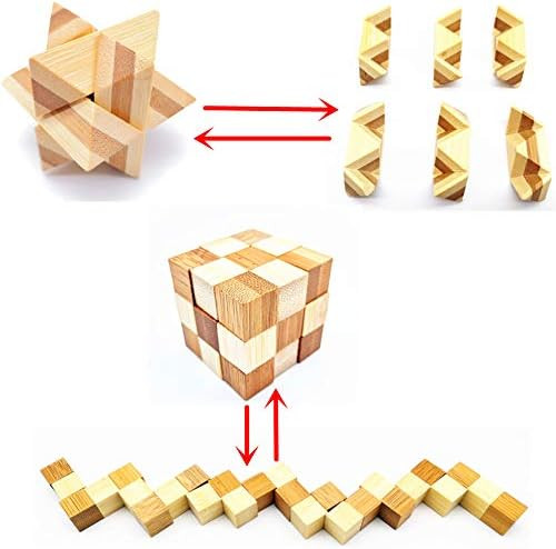 Qiandier Bamboo 3D Puzzle Metal Brain Teasers Puzzles Mind Game Toys Set For Teens And Adults Pack Of 12Pcs