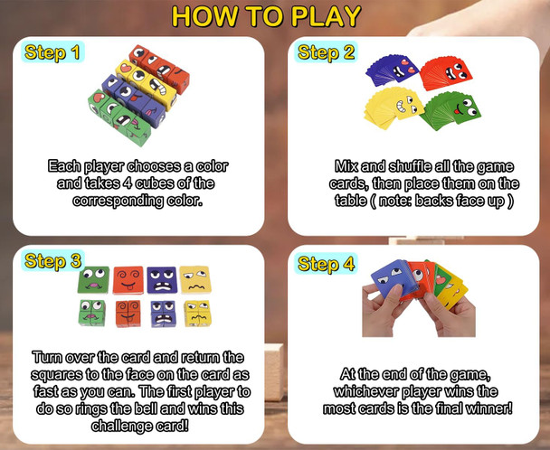 Raybitu Face Changing Magic Cubes Game - Expression Matching Block Puzzle With Bell, Educational Building Toy For Kids & Adults, Fun Family Board Game