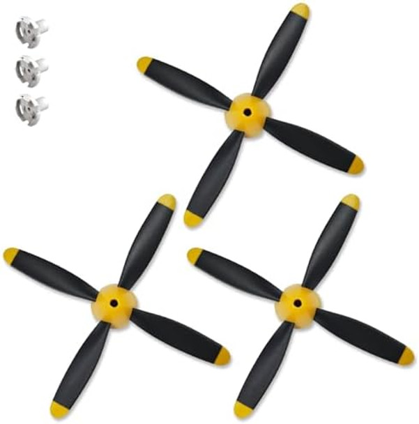 Rcxsuv 3 Sets Of High-Performance 4-Blade Propeller Spares For P51 Mustang Rc Plane 4 Channel Remote Control Airplane Models, Including Carbon Fiber Nose Cone, Propeller Savers