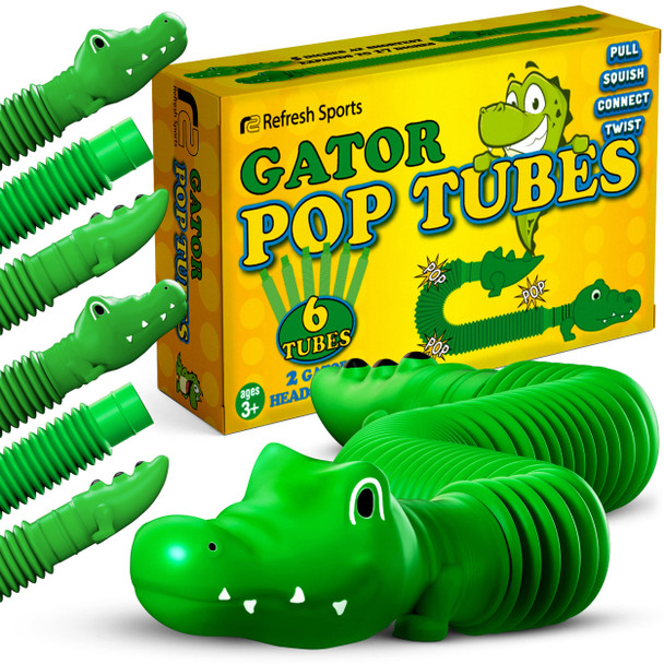 Refresh Sports Pop Tubes Gator Pop Tube - Sensory Tubes Fidget Toy - Fun Alligator Toys For Toddlers & Kids All Ages - Best Fidgets Popping Fidget Sensory Toys For Boys & Girls - Party Favor s