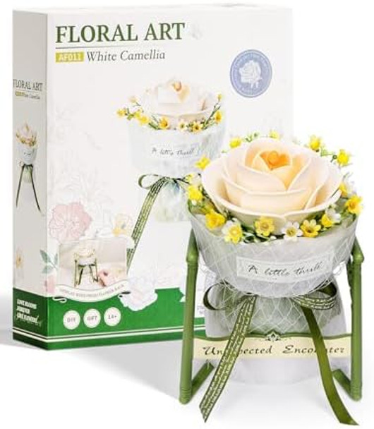 Robotime 3D Puzzle Flower White Camellia Af011 With Stand, Craft Kits For Adults Artificial Flower Kit, Botanical Craft s For Women Robotime 3D Puzzle Flower White Camellia Af011 With Stand, Craft Kits For Adults Artificial Flower Kit, Botanical Craft s For Women