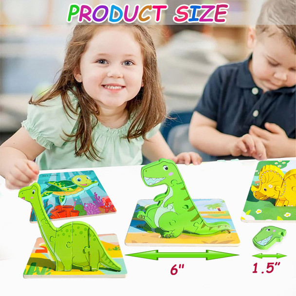 Roranic Wooden Puzzles For Toddlers 1-3, 7 Pack 34 Pieces 3D Dinosaur Jigsaw Puzzles For Kids 3-5, Preschool Learning Activities, Montessori Toys For Boys Girls