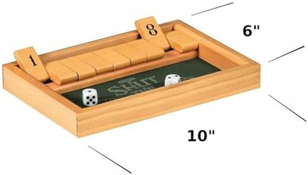 Schylling Shut The Box - Family Game Of Strategy And Chance - Includes Collectible Wooden Game Box, Felt Bottom, Rounded Dice, And Detailed Instructions - Ages 6 And Up