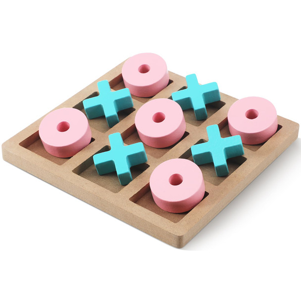 Seenelling Wooden Tic Tac Toe Game Tic Tac Toe Board Game 7 Inch Wood Board Table Top Living Room Decor Fun Family For Family Night Indoor Outdoor Party Adults Classic Travel (Pink Blue)