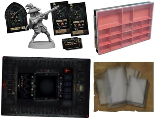 Sfg Mythic Games Darkest Dungeon Board Game Accessories Bundle: Musketeer Box, Darkest Organizer, Dark Tapestry Mat, And Heroic Protection From Darkness Sleeves (4 Items)