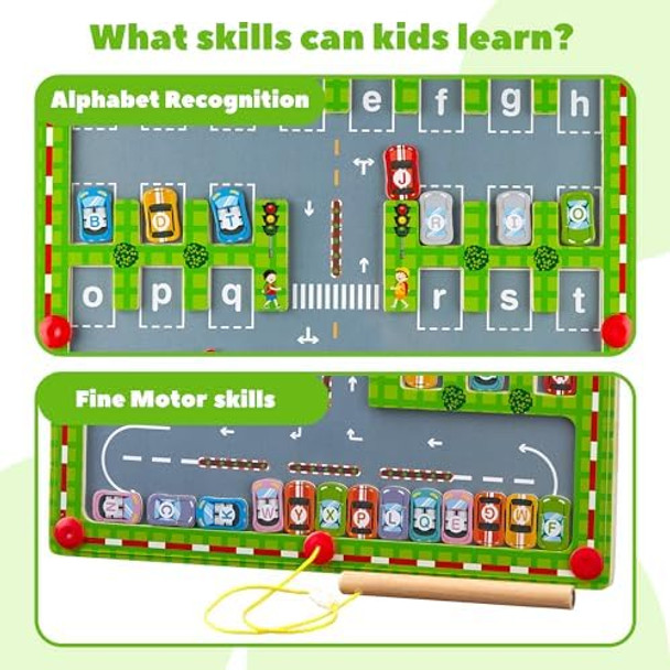 Shooters Buslik Magnetic Alphabet Maze Board Letter Puzzle - Kids Abc Learning Toys, Educational Montessori Toys Preschool - Alphabet Magnetic Maze Game - Toddler Magnet Puzzles For Ages 3+