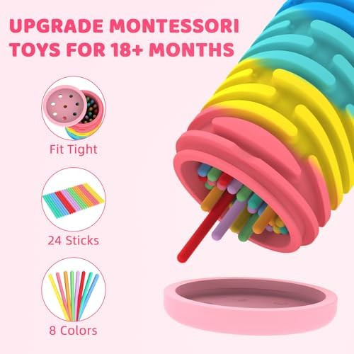Sifonol Montessori Toys For 2-3 Year Old: Silicone Learning Color Sorting Toys For Toddlers Age 2 3, Fine Motor Developmental Infants Sensory Matching Games, Busy Board 18 Month Old Baby Boys Girls s
