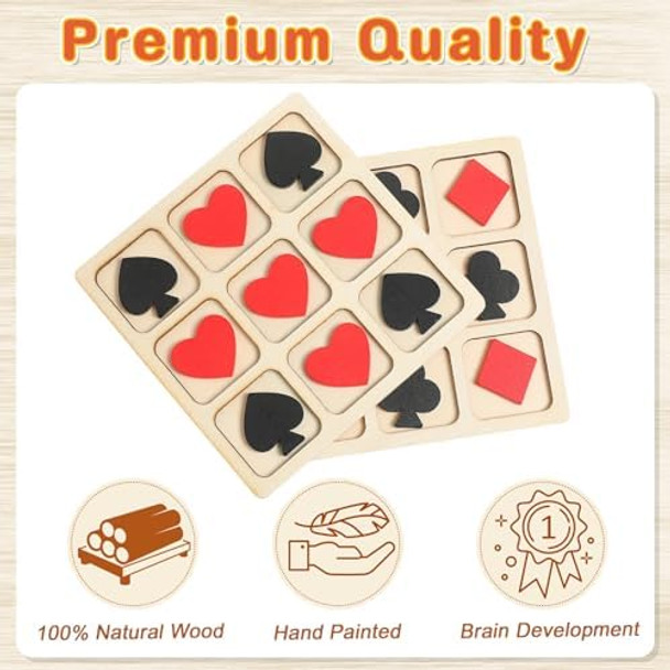 Simgoing 2 Sets Poker Tic Tac Toe Board Game Wooden Tic Tac Toe Dementia Activities For Alzheimers Casino Red And Black Vegas Party Decorations Classic Family Games Elderly Engaging Table Party Games