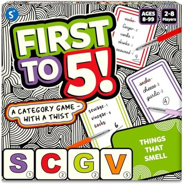 Skillmatics Board & Card Game - First To 5, Category Game With A Twist, Perfect For Parties, Family, Game Night, Quick Thinking, s For Kids, Teens, Adults, Ages 8, 9, 10 & Up, 2-8 Players