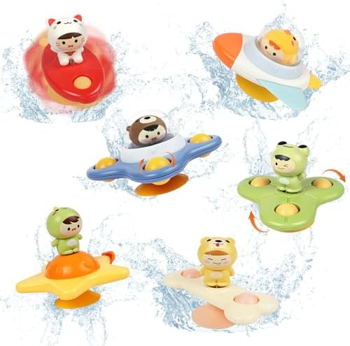 Sviokodx 6Pcs Suction Cup Spinner Toys,Baby Bath Toys,Sensory Toys For 1-3 Year Old Boy Girl,Baby Essentials For Travel,Fidget Toys For Toddlers 1-3,Birthday s For 1-3 Year Old Boys And Girls