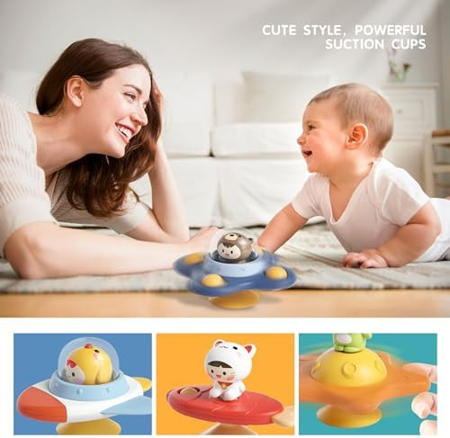 Sviokodx 6Pcs Suction Cup Spinner Toys,Baby Bath Toys,Sensory Toys For 1-3 Year Old Boy Girl,Baby Essentials For Travel,Fidget Toys For Toddlers 1-3,Birthday s For 1-3 Year Old Boys And Girls