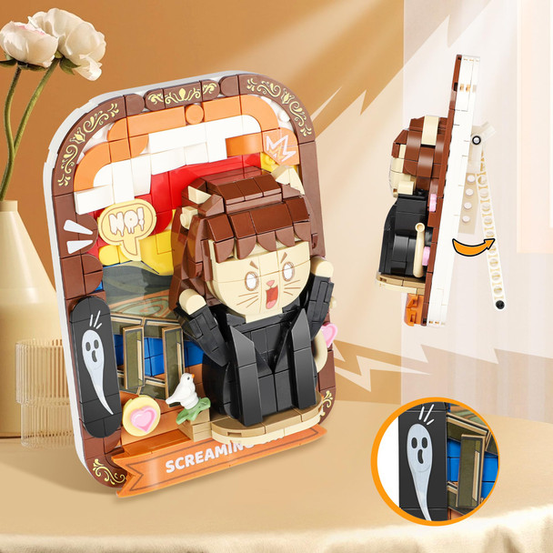 Sviokodx Cute 3D Painting Anime Toy Building Sets,Model Building Kits For Kids And Adults,Screaming Cat Building Blocks Sets ,Famous Art Sets For Women,Birthday s For Kids(416+ Pieces Bricks)