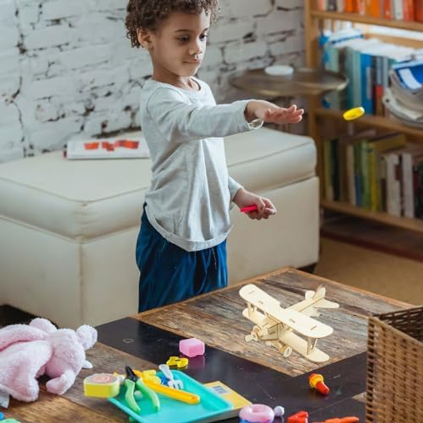 Toyandona 3 Pack Wooden Diy Crafts Plane, Mini Assemble Painting Airplane Model Toys Wood 3D Puzzles Construction Kits For Kids School Craft Decor Projects