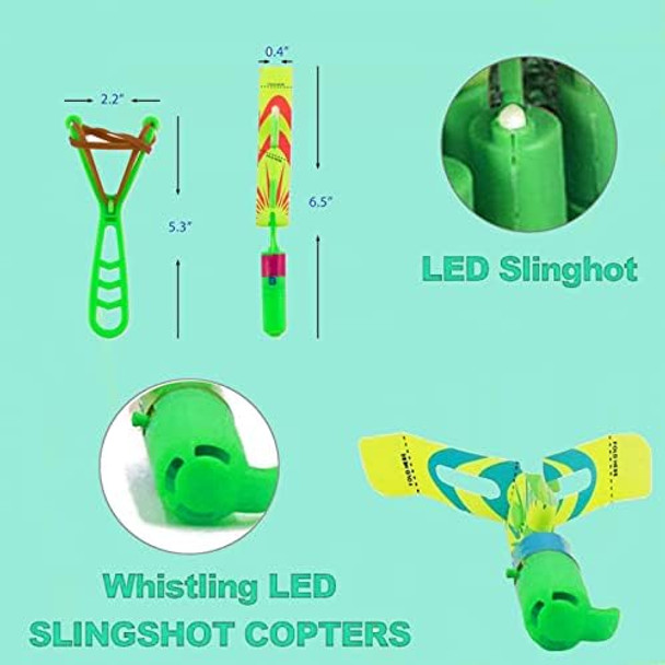 Toyara Amazing Led Flying Toys For Toddler -12 Pcs Light Up Slingshot Led Helicopter Toy - Arrow Planes Glow In The Dark Party Favors For Kids Summer Toys Outdoor Game Birthday s For Kid 8-12